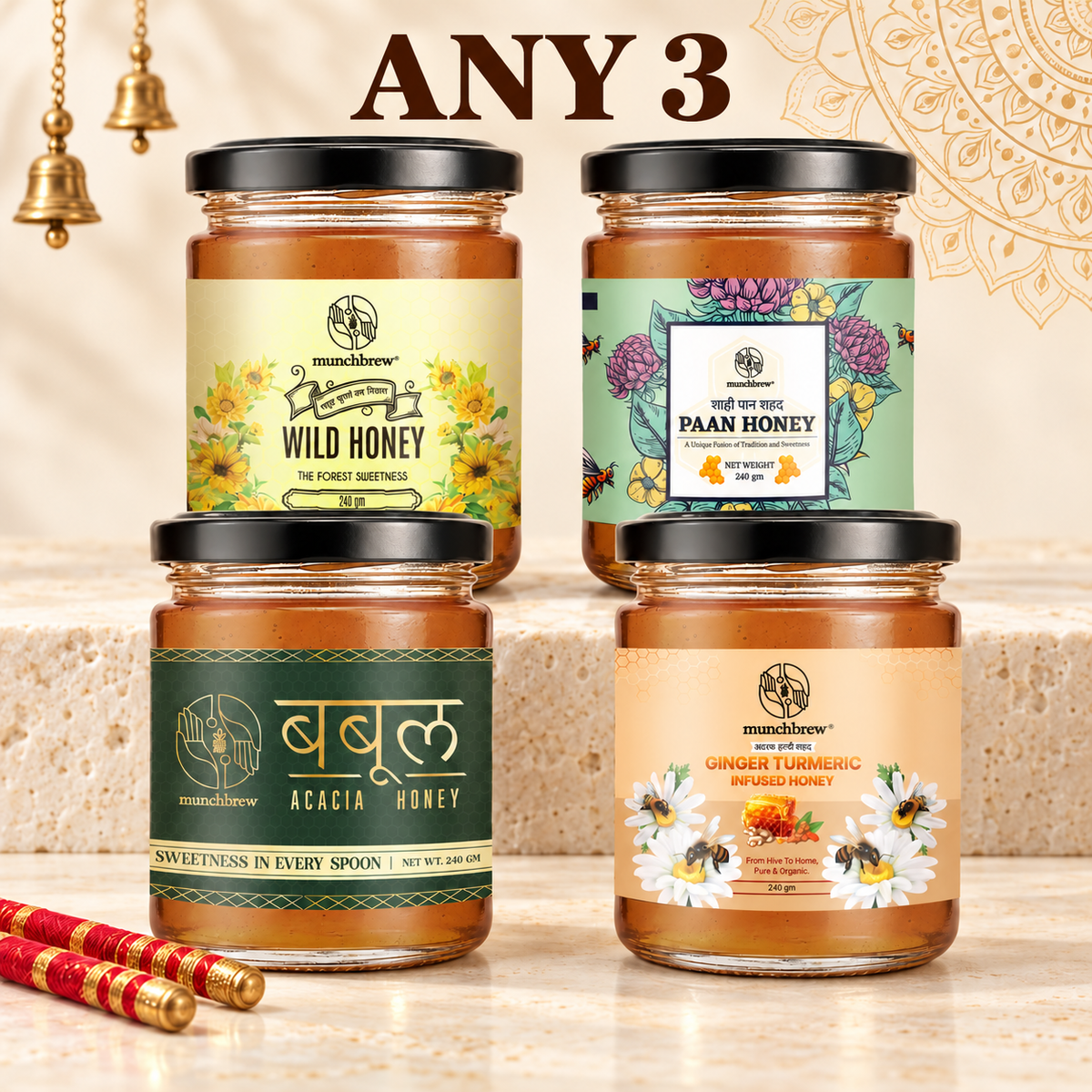 Navratri Honey Trio – Any 3 at ₹1199