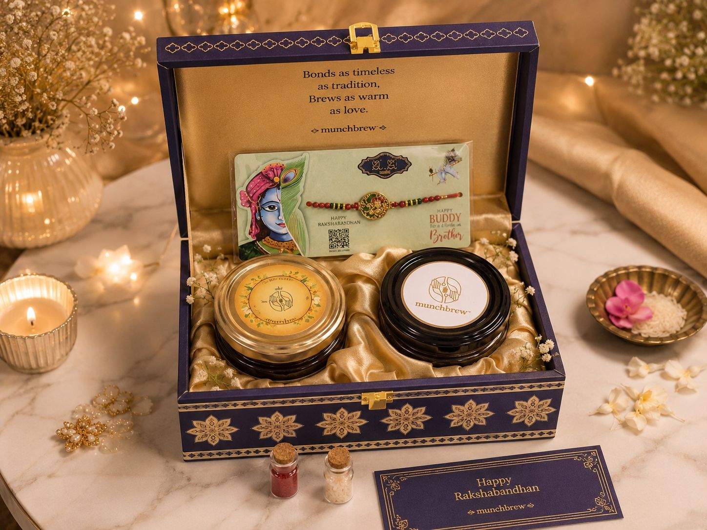 Golden Bond Rakhi Gift Box - Honey, Flower Tea & Premium Rakhi