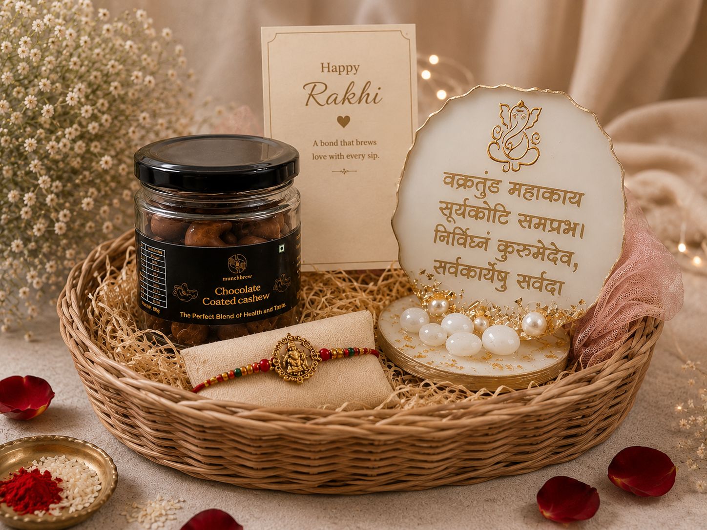 Artisan Keepsake Rakhi Gift Box - Resin Decor and Gourmet Gift Hamper for Raksha Bandhan