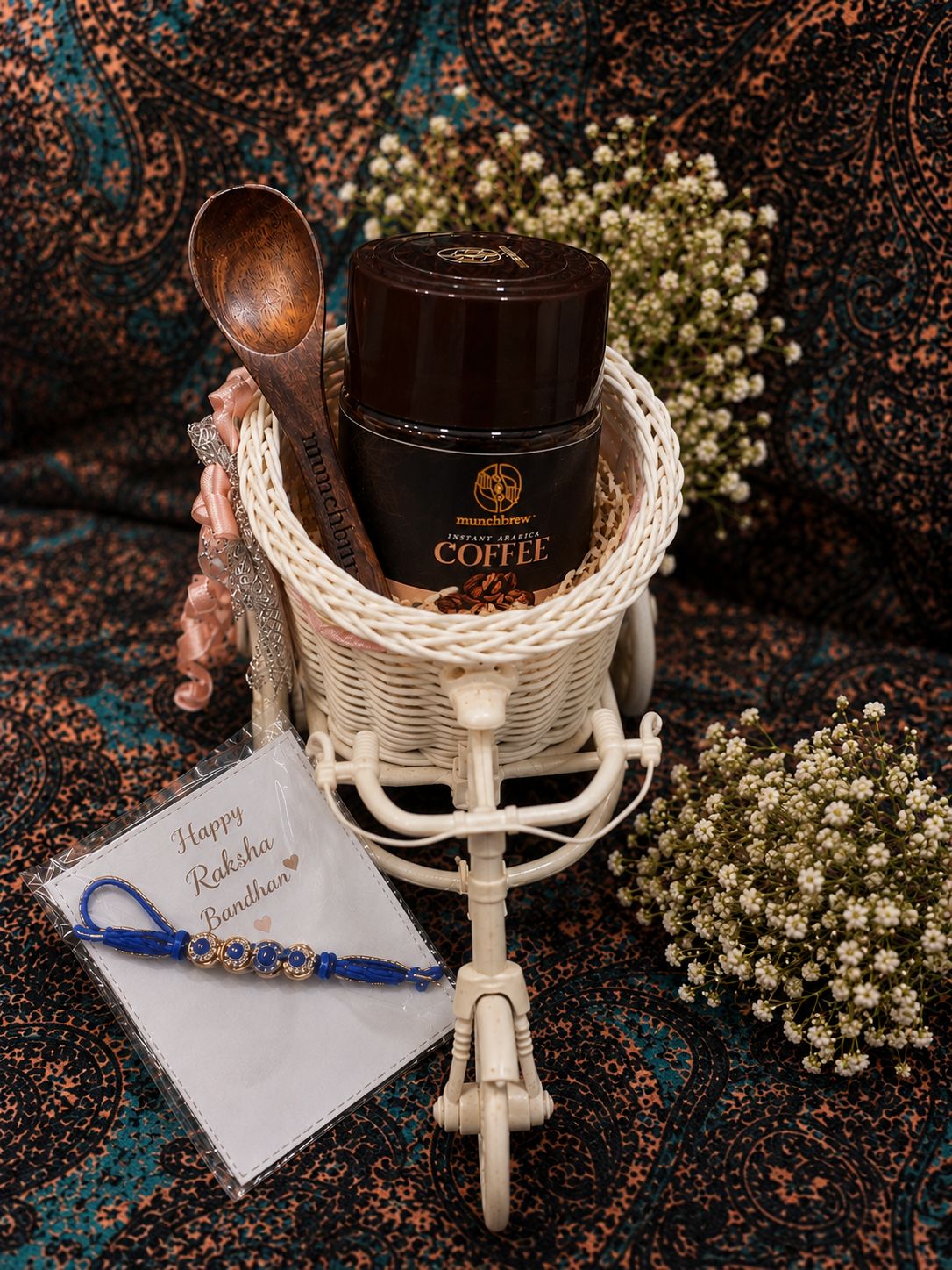 Rustic Cycle Basket Rakhi Gift Box - Gourmet Gift Hamper for Raksha Bandhan